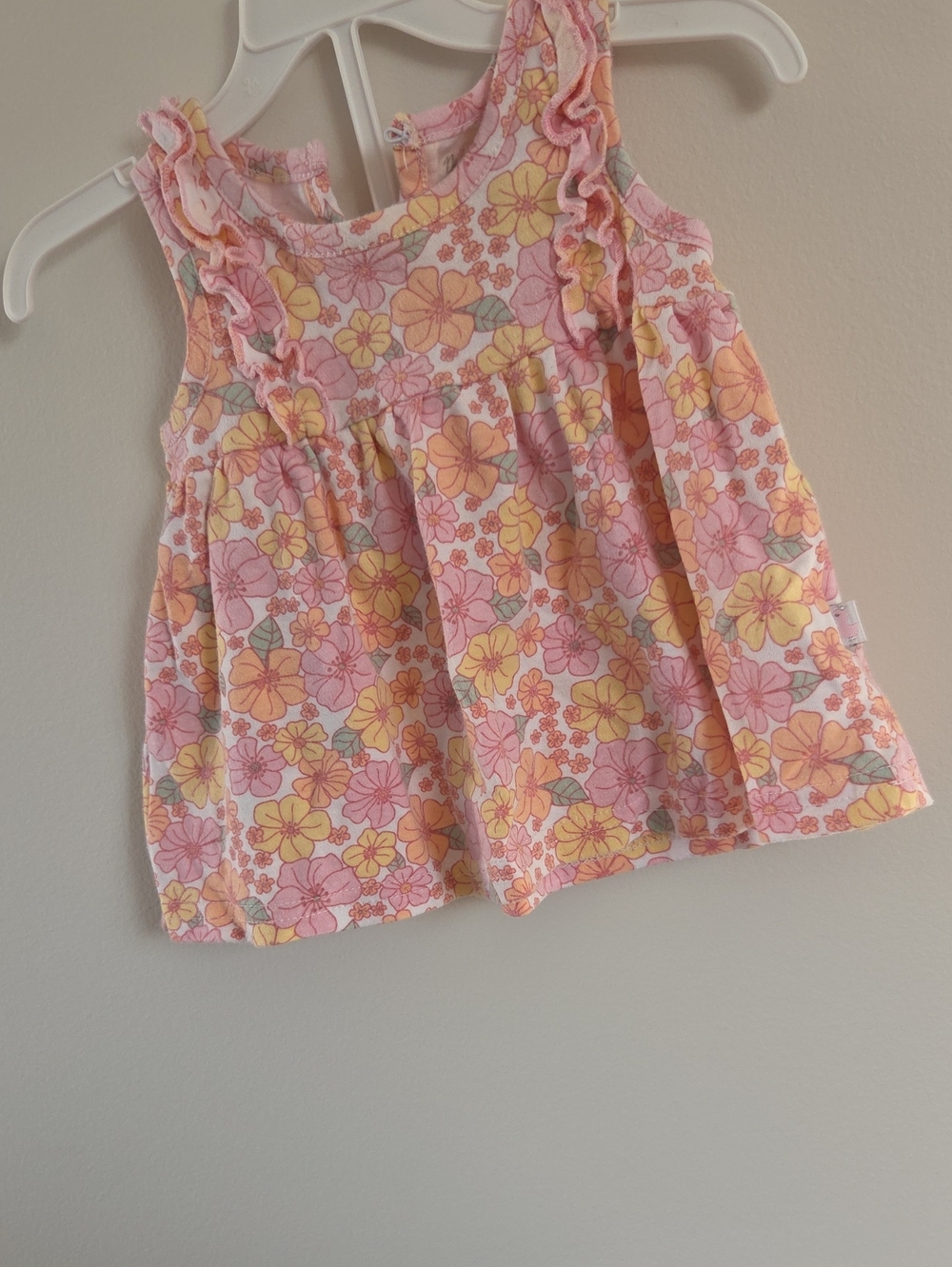 Girls Floral Ruffle Tank Top - Pink & Yellow